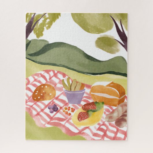 Hügel-Picknick | Wasserfarbenlandschaft Puzzle (Vertikal)