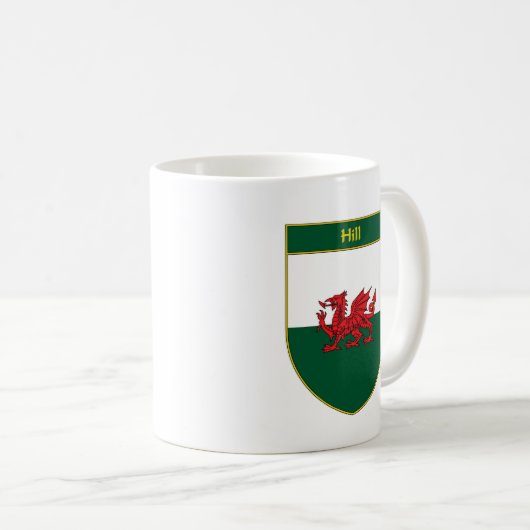 Hügel-Waliser-Flaggen-Schild Kaffeetasse (VorderseiteRechts)