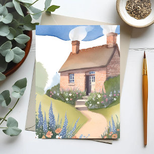 Hügelhaus Aquarell-Ziegel-Hausmalerei Postkarte