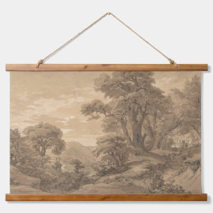 Hügelige Landschaft   Vintage-Kunst druck. 0022 Wandteppich Mit Holzrahmen