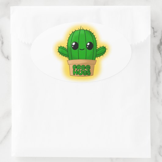 Huggable Cactus Ovaler Aufkleber (Tasche)