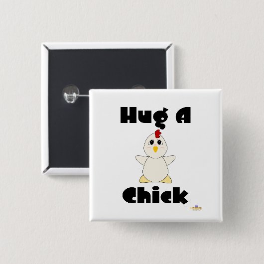 Huggable weiße Hühnchen umarmen Küken Button (Vorne & Hinten)