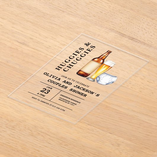 Huggies and Chuggies Couples Baby Shower Acryleinladungen (Ablage )