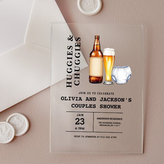 Huggies and Chuggies Couples Baby Shower Acryleinladungen