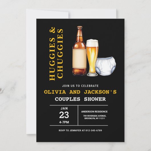 Huggies and Chuggies Couples Baby Shower Einladung (Vorderseite)