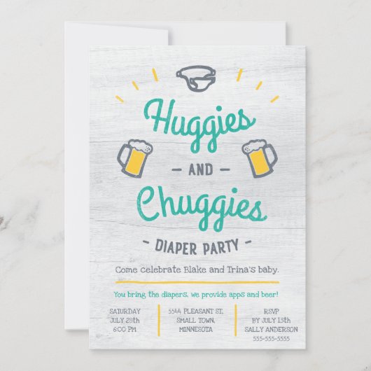 Huggies und Chuggies Windel-Party Einladung (Vorderseite)