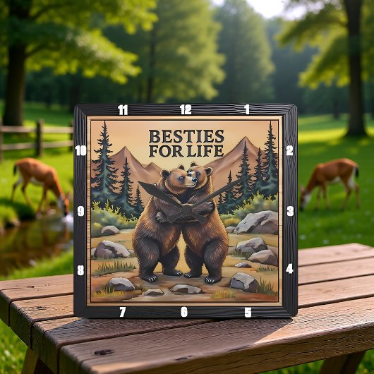 Hugging Bears Brown Meadow Quadratische Wanduhr