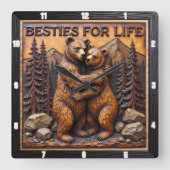 Hugging Bears Brown Mountain Quadratische Wanduhr (Vorderseite)
