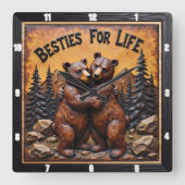 Hugging Bears Dark Forest Quadratische Wanduhr (Vorderseite)