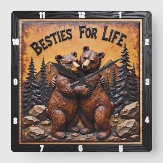 Hugging Bears Dark Forest Quadratische Wanduhr (Vorderseite)