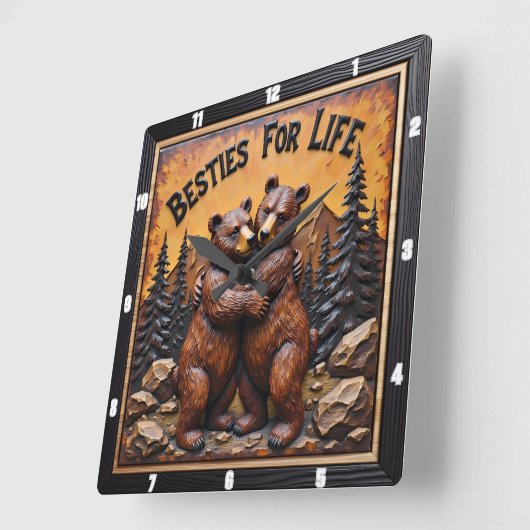 Hugging Bears Dark Forest Quadratische Wanduhr (Winkel)