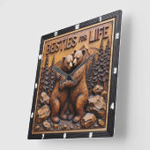 Hugging Bears Forest Brown Quadratische Wanduhr (Winkel)