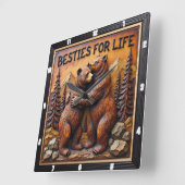 Hugging Bears Mountain Pine Quadratische Wanduhr (Winkel)