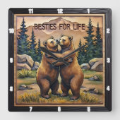 Hugging Bears Mountain Valley Quadratische Wanduhr (Vorderseite)