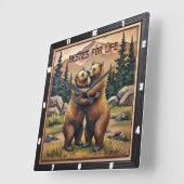 Hugging Bears Mountain Valley Quadratische Wanduhr (Winkel)