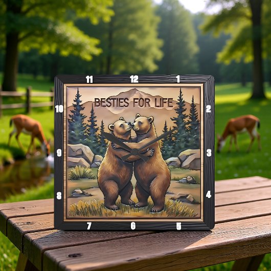 Hugging Bears Mountain Valley Quadratische Wanduhr