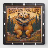Hugging Bears Orange Mountain Quadratische Wanduhr (Vorderseite)