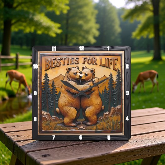 Hugging Bears Orange Mountain Quadratische Wanduhr