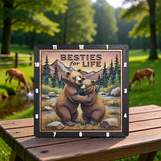Hugging Bears River Forest Quadratische Wanduhr