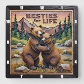 Hugging Bears River Forest Quadratische Wanduhr (Vorderseite)