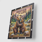 Hugging Bears River Forest Quadratische Wanduhr (Winkel)