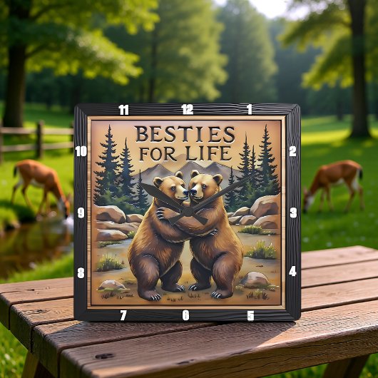 Hugging Bears Streamside Mountain Quadratische Wanduhr