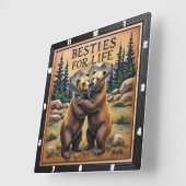 Hugging Bears Streamside Mountain Quadratische Wanduhr (Winkel)