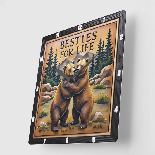 Hugging Bears Streamside Mountain Quadratische Wanduhr (Winkel)