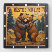 Hugging Bears Sunset Forest Quadratische Wanduhr (Vorderseite)