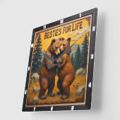 Hugging Bears Sunset Forest Quadratische Wanduhr (Winkel)