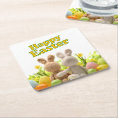 Hugging Bunnies - Frohe Ostern Rechteckiger Pappuntersetzer (angewinkelt)
