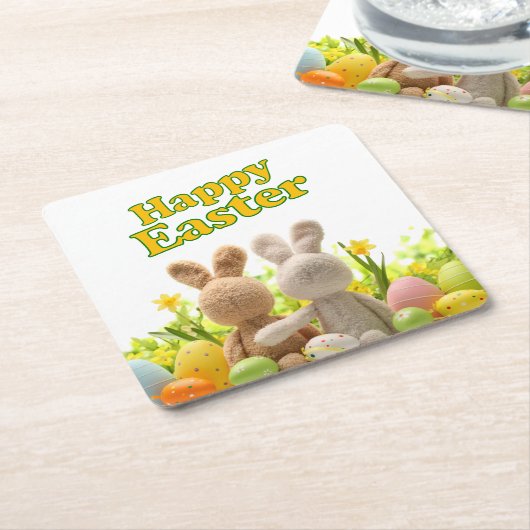 Hugging Bunnies - Frohe Ostern Rechteckiger Pappuntersetzer (angewinkelt)
