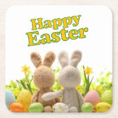 Hugging Bunnies - Frohe Ostern Rechteckiger Pappuntersetzer (Vorderseite)