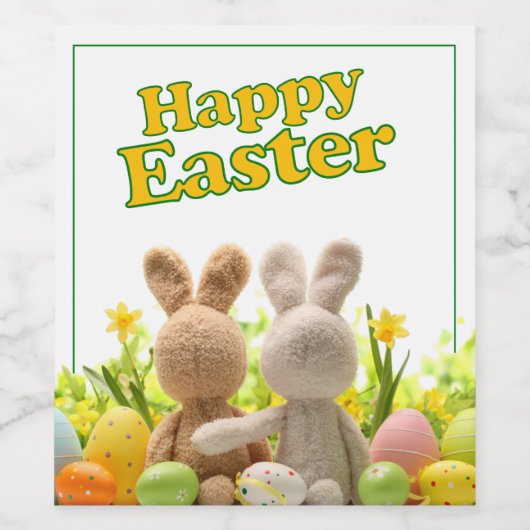 Hugging Bunnies - glückliches Ostern Weinetikett (Einzelnes Label)