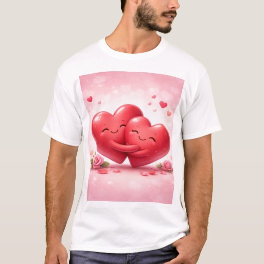 Hugging Hearts T-Shirt | Romantic Love Shirt with  (Vorderseite)