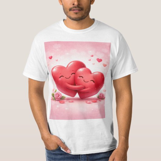 Hugging Hearts T-Shirt | Romantic Love Shirt with  (Vorderseite)