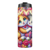 Hugging Kittens Heart Floral Thermosbecher (Vorderseite)
