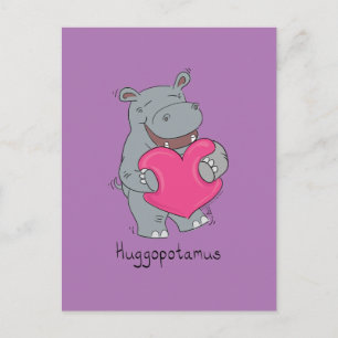 Huggopotamus Valentinstag Hippo Postkarte Lila