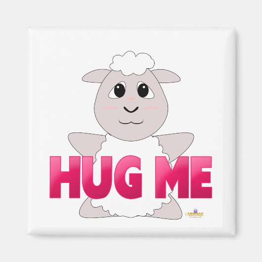 Huggy White Sheep Pink Umarmung Magnet (Vorne)