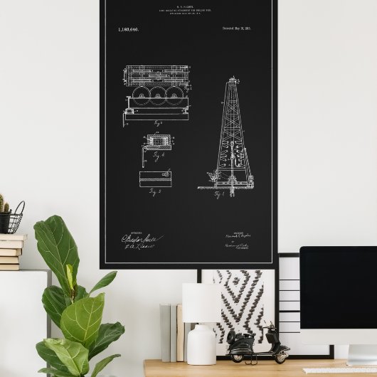 HUGHES TOOL COMPANY ÖL DERRICK PATENT 1916 POSTER (Heimbüro)