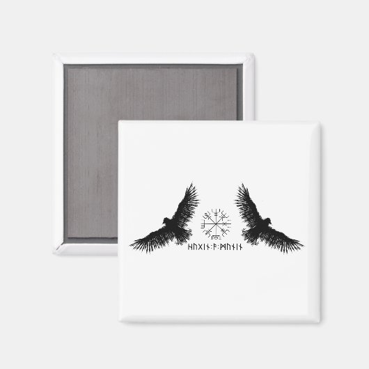 Hugin & Munin | Vegvisier | Odins Raben | schwarz Magnet (Vorderseite/Rückseite)
