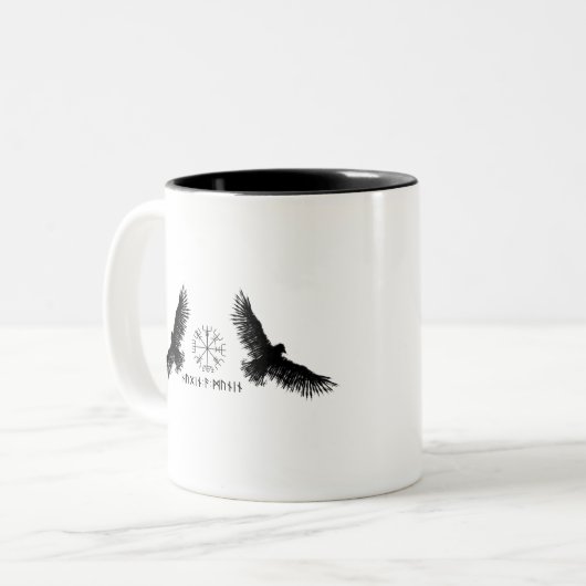 Hugin & Munin | Vegvisir | Odins Raben | schwarz Zweifarbige Tasse (Vorderseite Links)