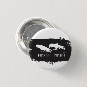 Huginn und Muninn Wikinger-Raben-Tinten-Design Button