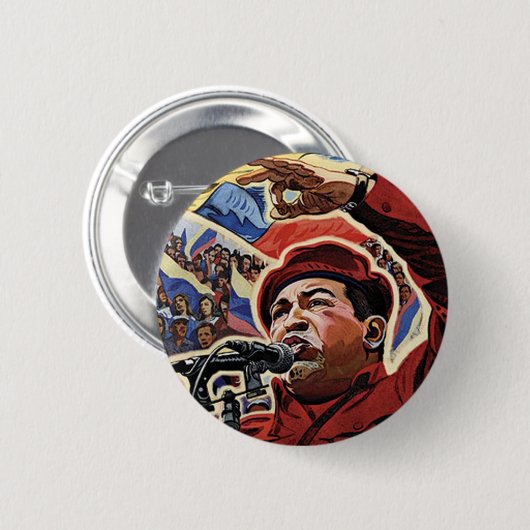 Hugo Chavez - Stil der Cartoon Revolution Button (Vorne & Hinten)