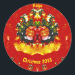 HUGO ~ CHRISTMAS Rotes Gelbes Fraktal ~ Runder Aufkleber<br><div class="desc">Das ist ein Design in Weihnachtstönen. Es begann sein Leben als Fraktal. Es ist 3D.</div>