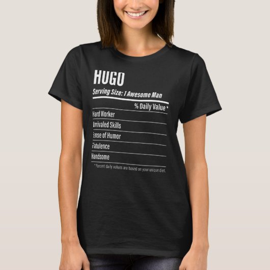 Hugo Serving Size Nutrition Label Kalorien T-Shirt (Vorderseite)