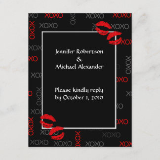 Hugs and Kisses Black Red Wedding Response Cards RSVP Karte