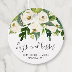 Hugs and Kisses Elegant Floral Girl Baby Shower Geschenkanhänger