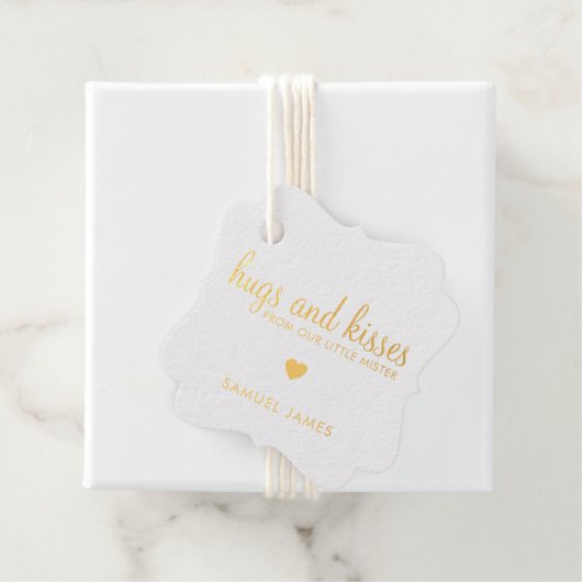 Hugs and Kisses Heart Gold Foil Boy Baby Shower Geschenkanhänger (Mit Box)