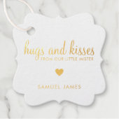 Hugs and Kisses Heart Gold Foil Boy Baby Shower Geschenkanhänger (Vorderseite)